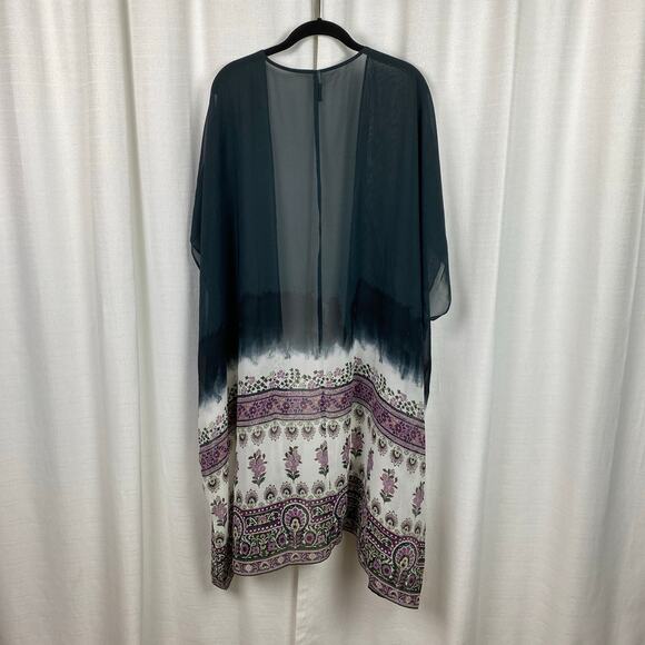Lane Bryant Black&Purple Chiffon Floral Kimono Sz.OS - Picture 7 of 10